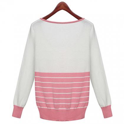 Pink And White Stripe Button Sweater