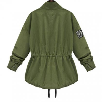 Army Green Embroidred Long-sleeve Button Shirt..