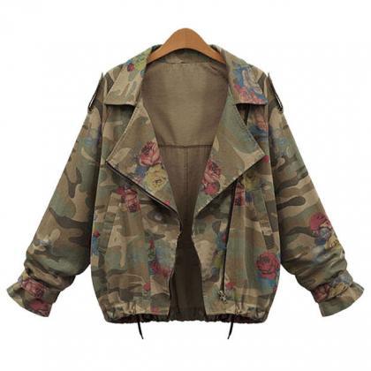 Fashion Camouflage Long-sleeve Notched Jacket With..
