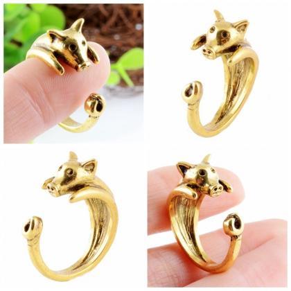 Fashion Cute Silver Pig Ring Adjustable Knuckle Ring on Luulla