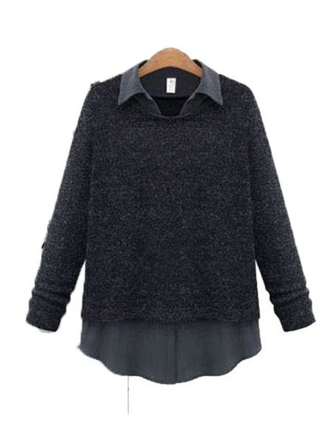 Long-sleeve Collar Layer Knitted Sweater